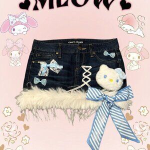 Sanrio My Melody navy and white denim mini short with lace-up front and bow